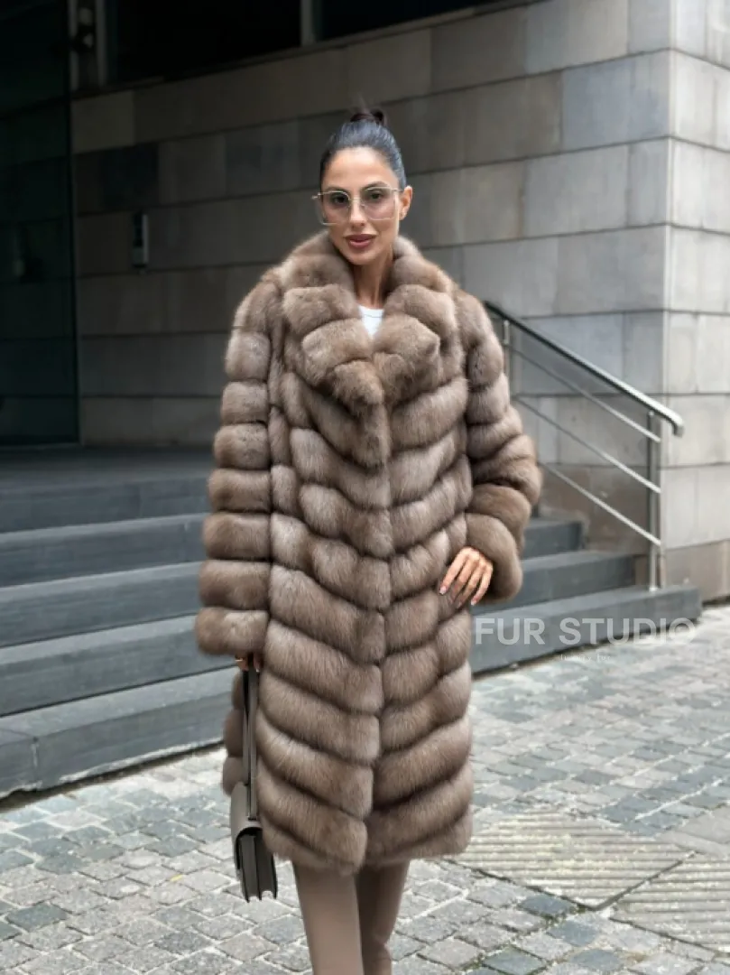 Пальто из меха куницы цвет Tortora - фото 3