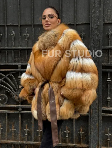 Шуба - пончо из меха рыжей (огненной) лисы - фото 6