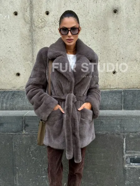 Норковая шуба лавандового цвета - VELVET - фото 10