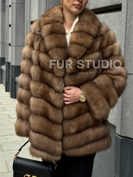 Шуба из куницы с воротником шаль - фото 2