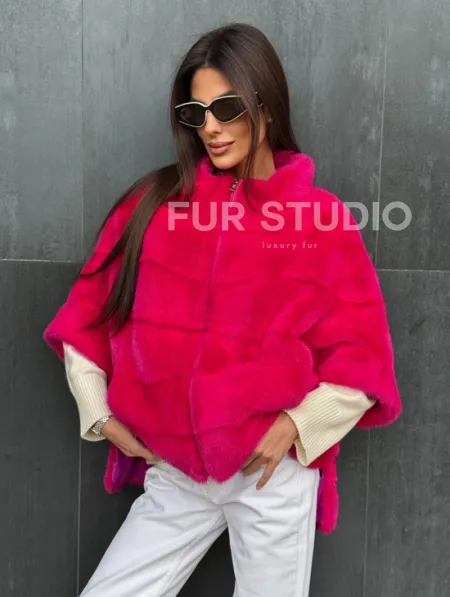 Норковая кофта на молнии - фуксия - фото 0