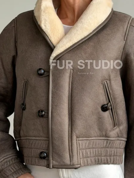 Короткая дубленка - воротник шаль - фото 1