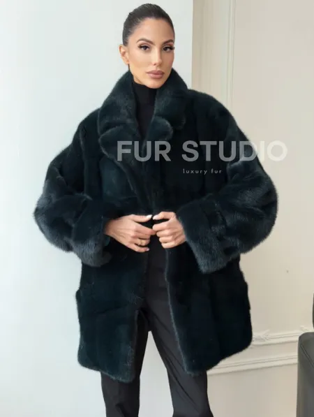 Зеленая норковая шуба - жакет - фото 4