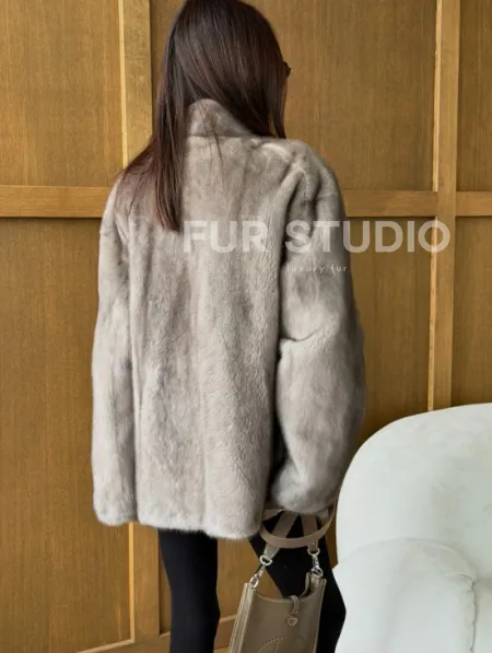 Норковый жакет в натуральном сером цвете - фото 3