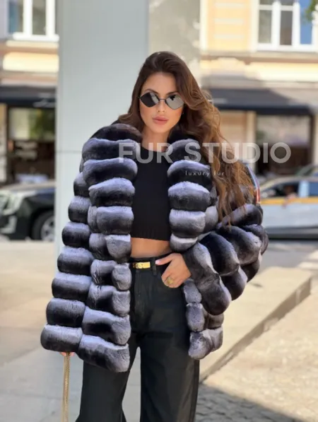 Шуба из меха шиншиллы с шалевым воротником - фото 1