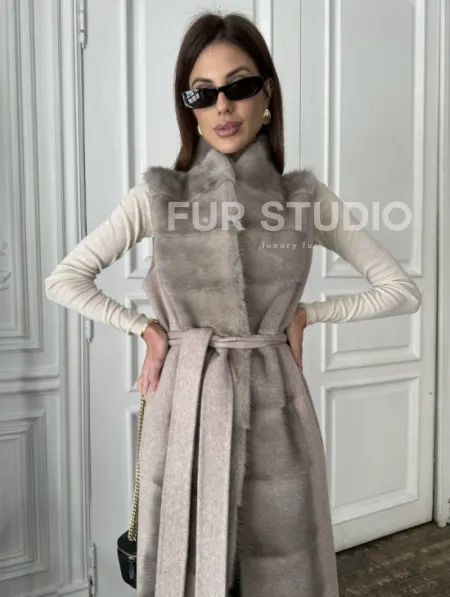 Пальто с мехом норки цвет серый - фото 1