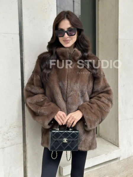 Норковая шуба в коричневом оттенке - Соболь - фото 6