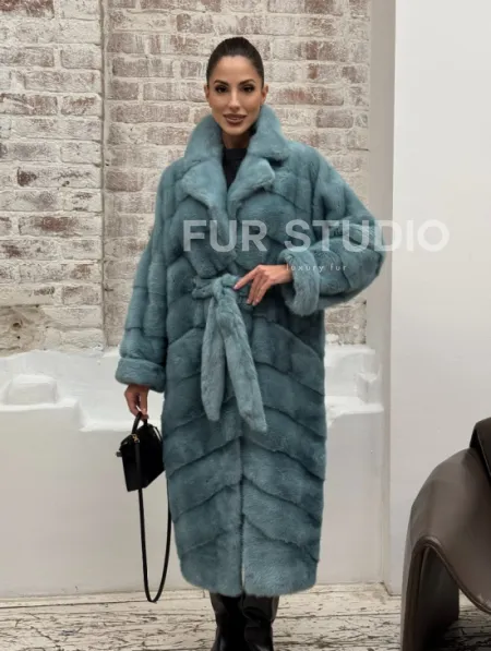 Норковая шуба в цвете TIFFANY - фото 12