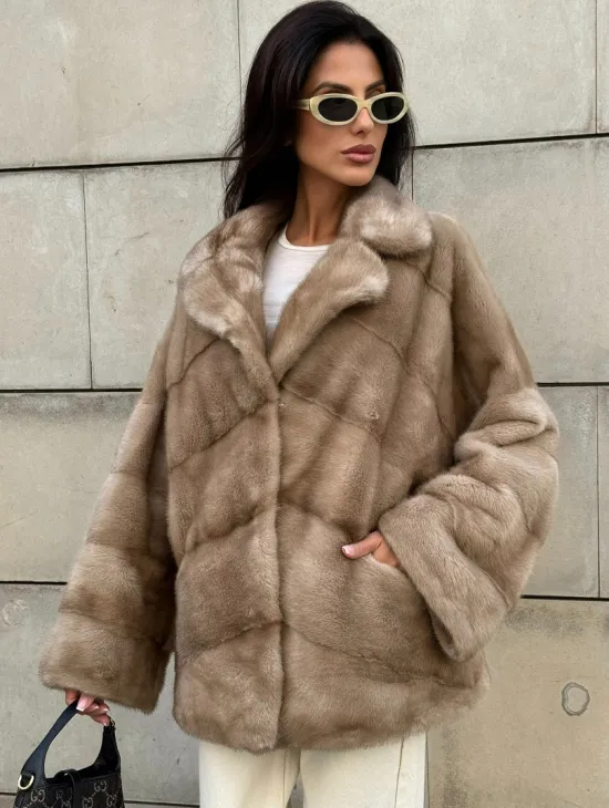 Полушубок автоледи из меха норки цвет пастель - фото 0