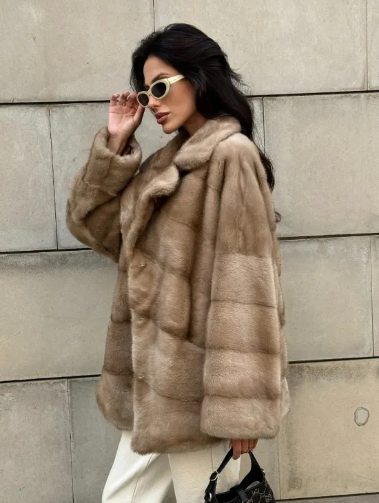 Полушубок автоледи из меха норки цвет пастель - фото 9