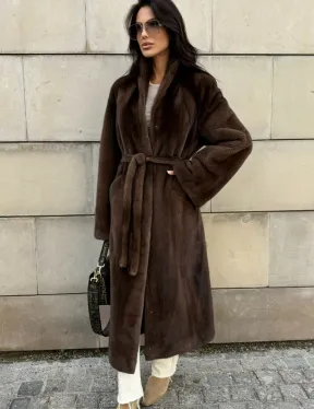 Норковая шуба, цельный мех PREMIUM COLLECTION VELVET - цвет соболь - фото 6