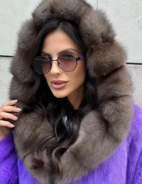 Шуба из норки Violet с капюшоном из меха куницы - фото 1