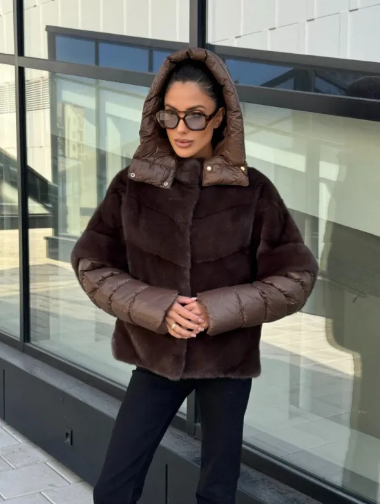 Норковый пуховик-жилет 2в1  цвет соболь - фото 9