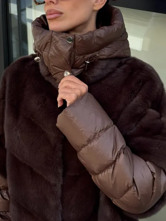 Норковый пуховик-жилет 2в1  цвет соболь - фото 2