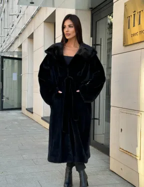 Норка кимоно BLACKGLAMA роспуск, капюшон кобра - фото 0