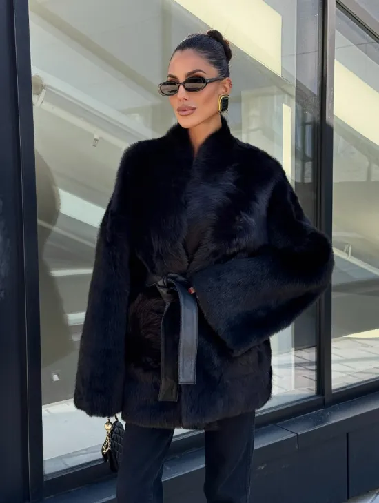 Двухсторонняя черная шуба-дублёнка из итальянской  тосканы - фото 5