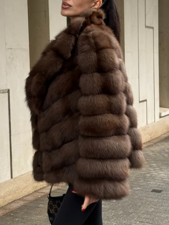 Шуба из меха куницы Dark с английским воротником - фото 3