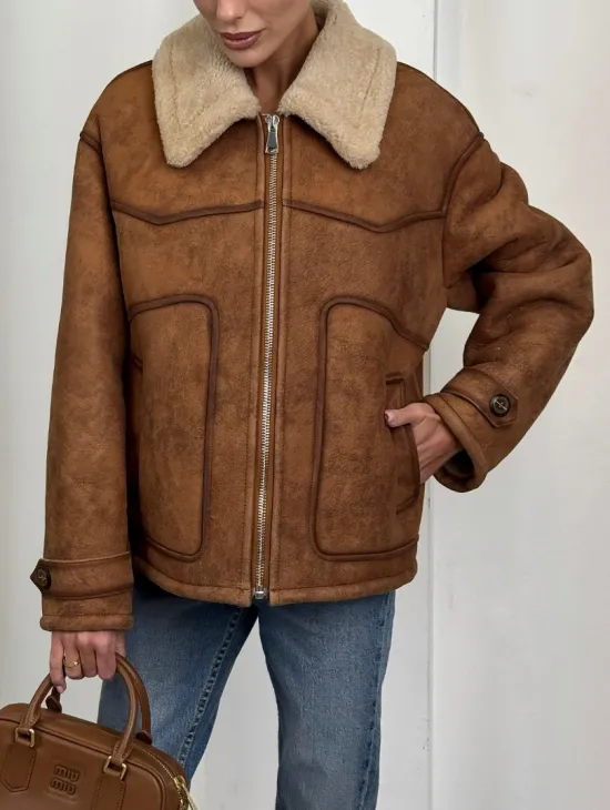 Зимняя короткая кожаная куртка из мериноса в стиле “Vintage” - фото 4