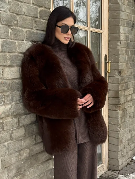 Шуба из меха песца цельные пластины Brown - фото 6