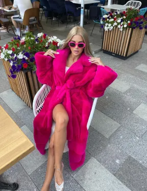 Норковая шуба в цвете фуксия длинная - фото 3