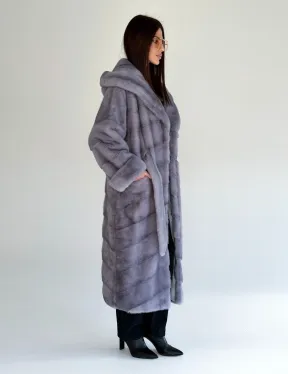 Удлиненная норковая шуба - кимоно с капюшоном - фото 12