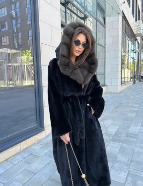 Норковая шуба с капюшоном из куницы -  BlackGlama - фото 3