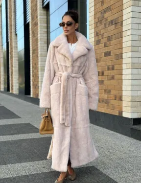 Шуба норковая - пальто с поясом, классика - фото 7