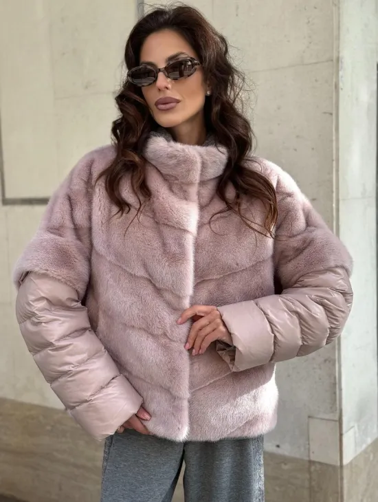 Зимняя норковая куртка - жилет с капюшоном - фото 4