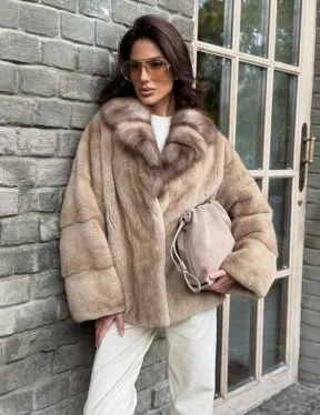 Норковый полушубок - автоледи с куницей - фото 5