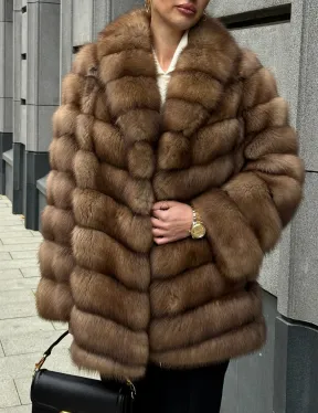 Шуба из куницы с воротником шаль - фото 2