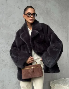 Меховой полушубок из норки  графит - фото 10