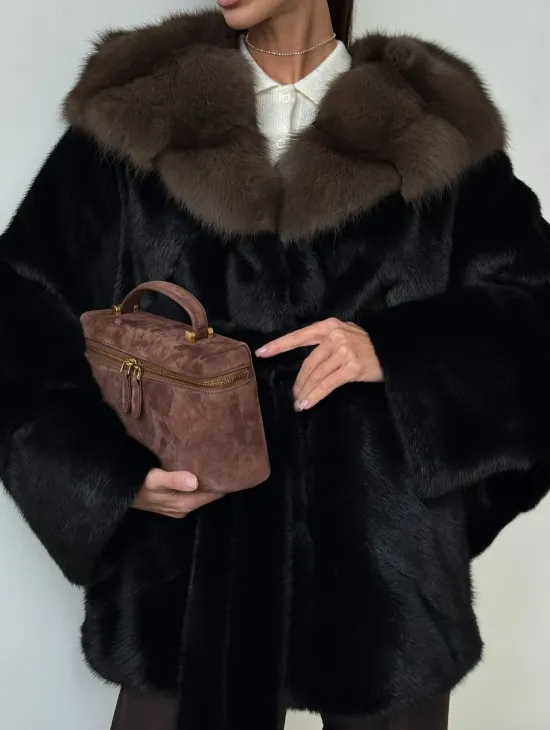 Норковый полушубок с капюшоном - летучая мышь - фото 2