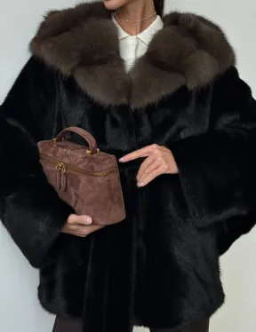 Норковый полушубок с капюшоном - летучая мышь - фото 2