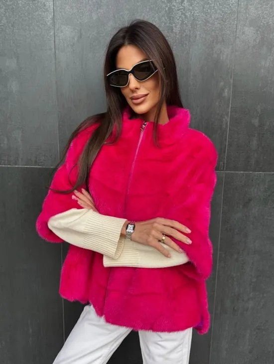 Норковая кофта на молнии - фуксия - фото 4