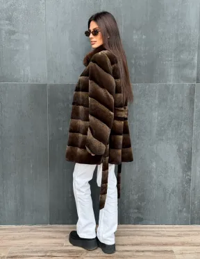 Шуба из кролика с норковым воротником - фото 4