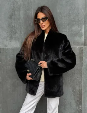 Черный норковый полушубок V-образный воротник - фото 7