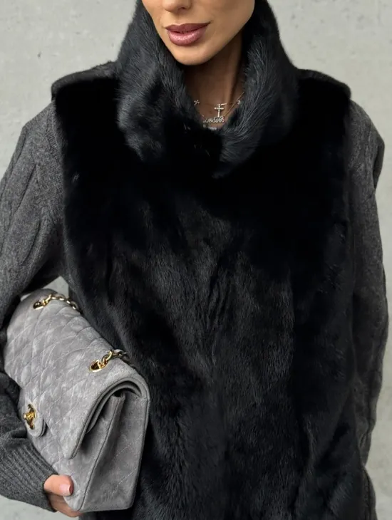 Черная манишка из меха норки - фото 1