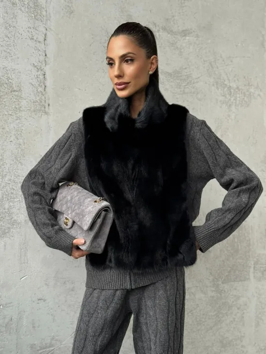 Черная манишка из меха норки - фото 5