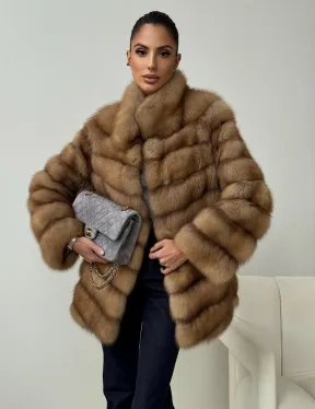 Шуба из куницы - стойка воротник - фото 5