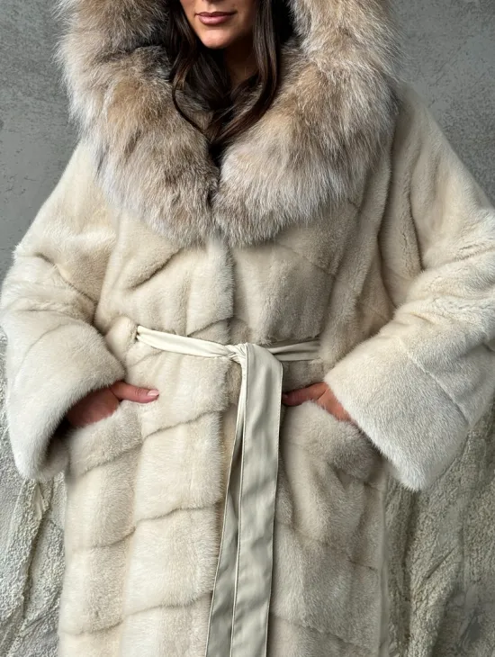 Норка шуба паркет с капюшоном рысь - фото 2
