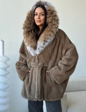 Норка - шуба летучая мышь с капюшоном рысь - фото 5