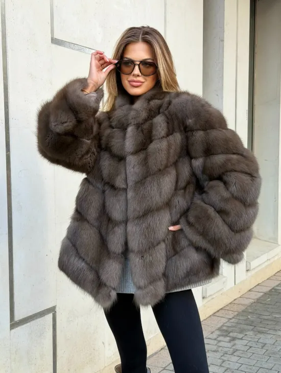 Шуба из куницы в цвете соболь - рукава косичкой - фото 11