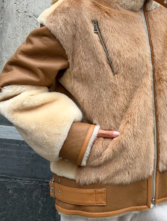 Комбинированная дубленка из овчины и норки - фото 2