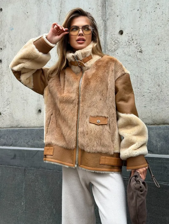 Комбинированная дубленка из овчины и норки - фото 9