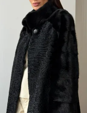 Шуба из каракуля с норкой - стойка воротник - фото 3