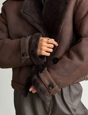 Двубортная короткая дубленка - фото 2