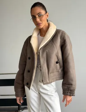 Короткая дубленка - воротник шаль - фото 0