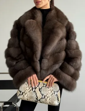 Шуба из куницы с английским воротником - фото 2