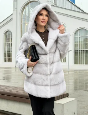 Белая норковая шуба с капюшоном - автоледи - фото 12