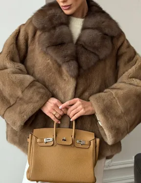 Норковый полушубок с воротником куницы 70 см - фото 2